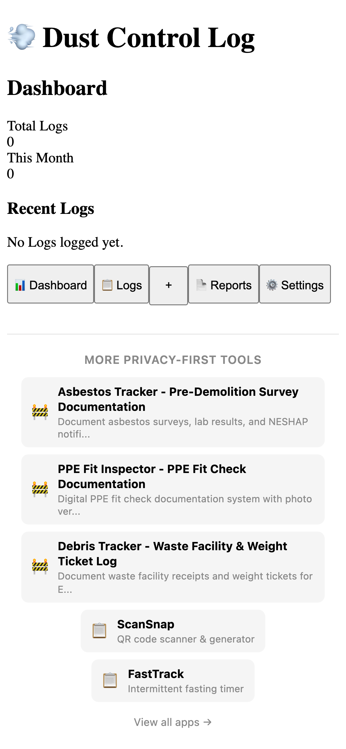 Dust Control Log - EPA Dust Control & Air Monitoring Pro feature detail
